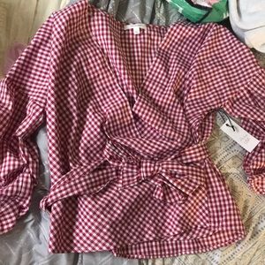 Red wrap shirt with tags